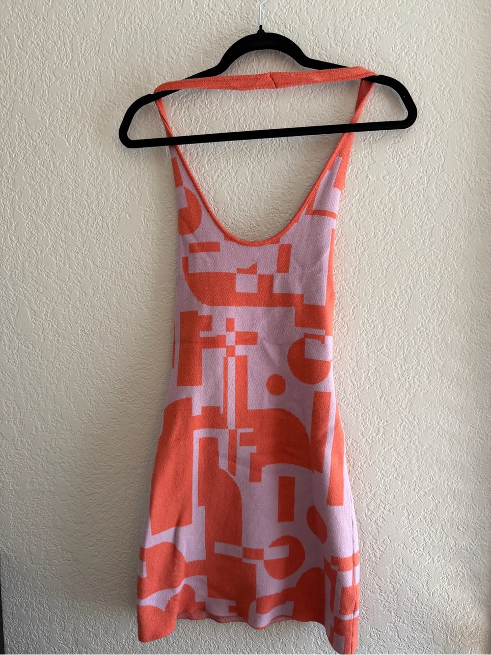 Peppermayo Coral Orange & Light Pink Geometric Mini Dress